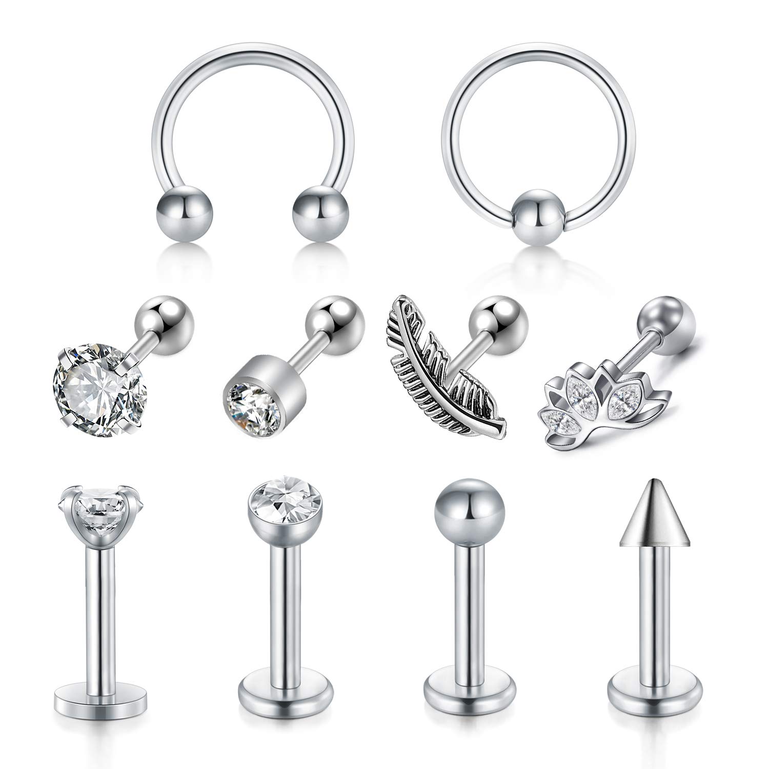 LAURITAMI Helix Earrings 6mm Tragus Bar Diamond Stainless Steel 16G Ear Cartilage Studs Dainty Lobe Piercing Jewellery