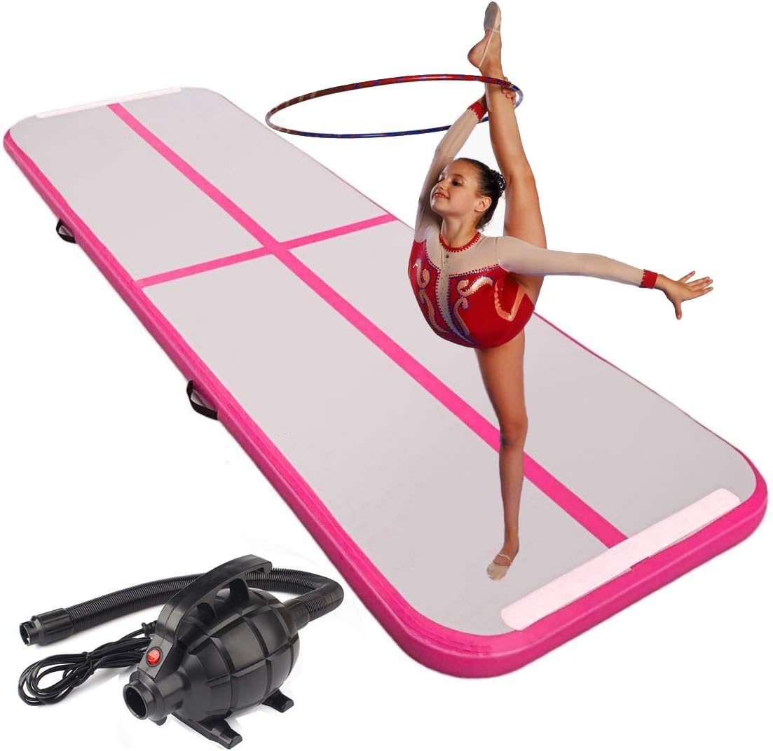 CNSPORT 10ft/13ft/16ft/20ft/23ft/26ft Inflatable Gymnastics Airtrack Tumbling Mat Air Track Floor Mats with Electric Air Pump for Home Use/Training/Cheerleading/Beach/Park and Water