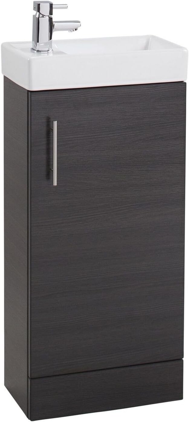 Black Ash Wood Floor Standing Cloakroom Bathroom 400mm Vanity Unit With Reversible Ceramic Basin