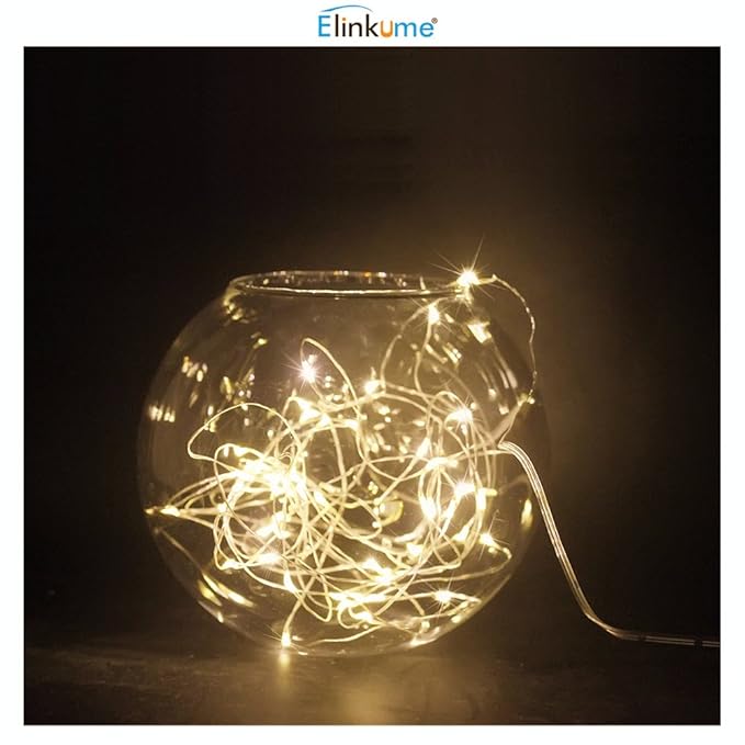 ELINKUME batteriebetriebene 16,4 FT (5 M) 50LEDs wasserdichte LED-Kette Lichter 2W 3V Flexible Silberdraht Lichterketten (5 M