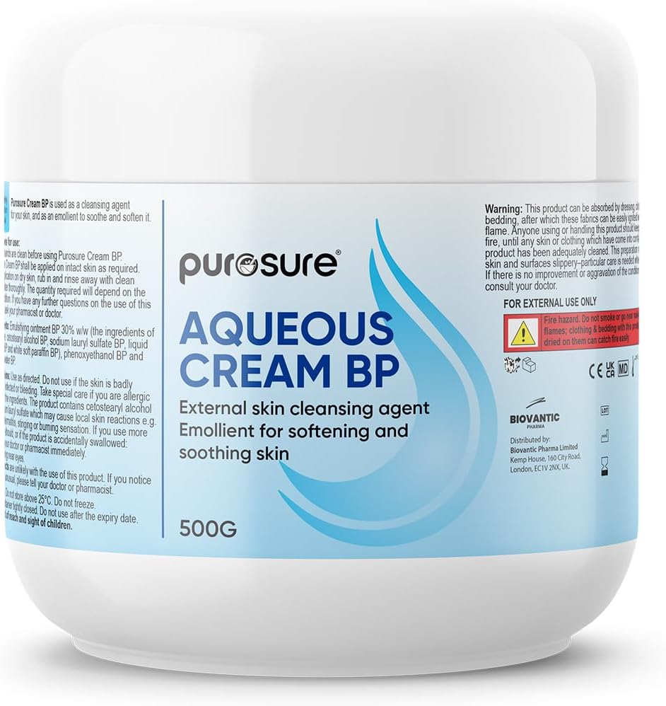 PuroSure Aqueous Cream 500g | Dry Skin Emollient Soften Soothe Moisturise