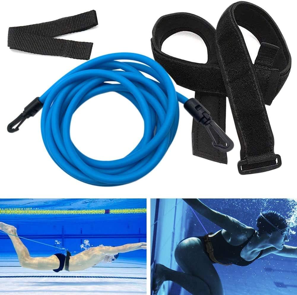 Swim Training Belts Swim Bungee Cords Resistance Bands Swim Tether Stationary Swimming, Swim Harness Static Swimming Belt （6mm 10mm 4M）-Blue: Sports & Outdoors