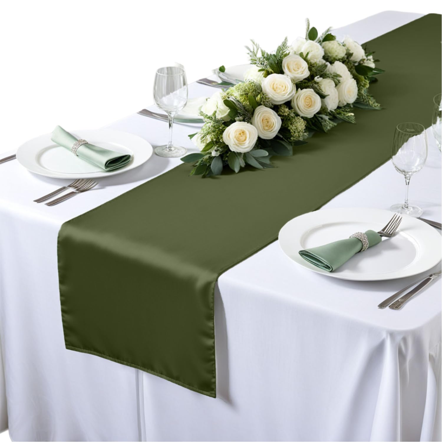 Elegant Event Essentials - Polyester Table Runner - For Spring Party, Wedding, Reception, Banquet, Home Dining Space Christmas Decoration (Sage Green, 12 Inch X 108 Inch)