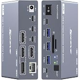 Thunderbolt 4 KVM Switch 3 Monitors 2 Laptops 4K@60Hz, Displaylink USB C Docking Station 3 Monitor KVM for Windows Mac M1 M2 M3 M4, Extended Triple Displays,PD 100W,USB 3.0,USB 3.2,SD/TF,1G Ethernet