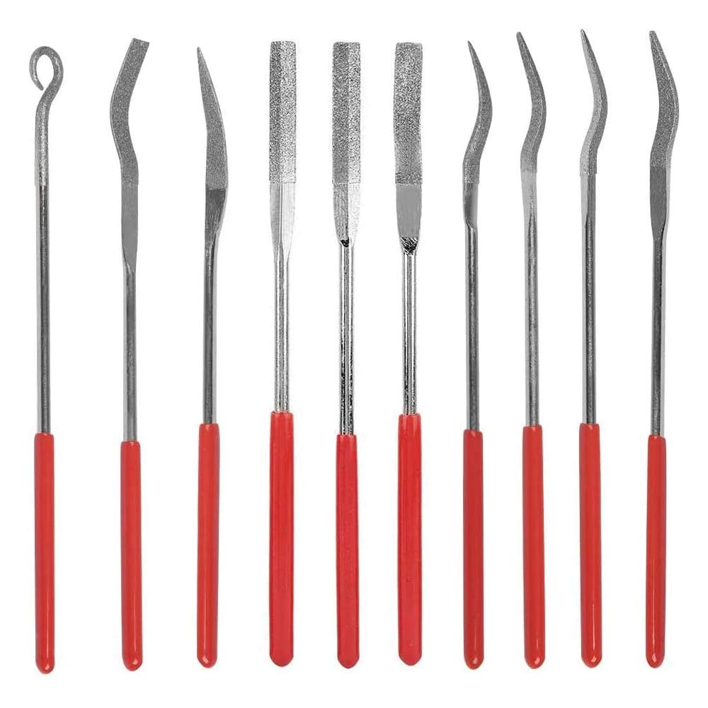 Gasea 10pcs Diamond Coated Riffler File Assorted Set 3 x 140mm Mini Riffler Needle Metal Files Kit for Jewelers Glass Wood Carving Craft