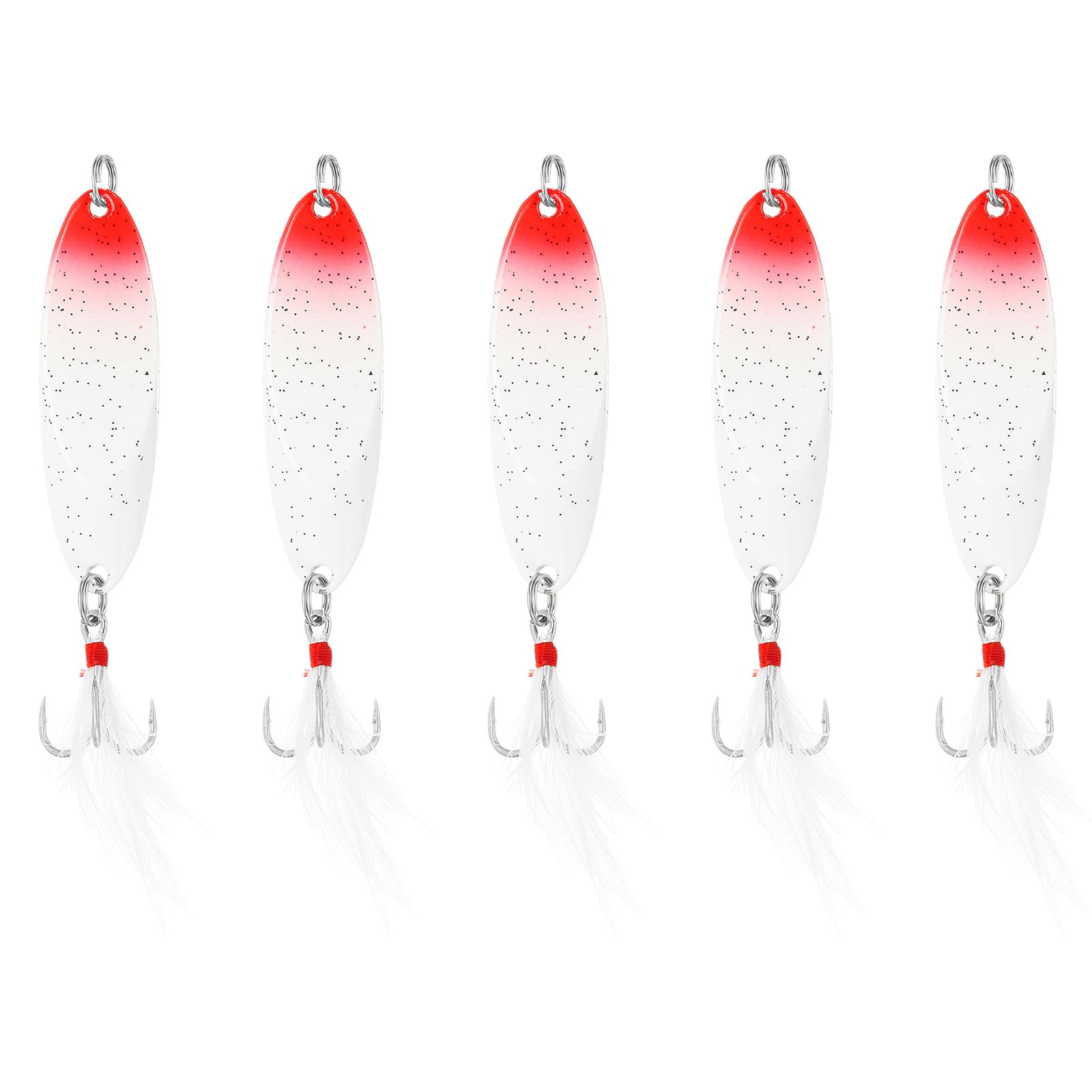PATIKIL Fishing Spoons 3/8 Oz 10g, 5Pcs Fishing Lures Casting Spoon Treble Hooks Jigs Spinner Baits for Freshwater Saltwater Salmon Bass, Red White