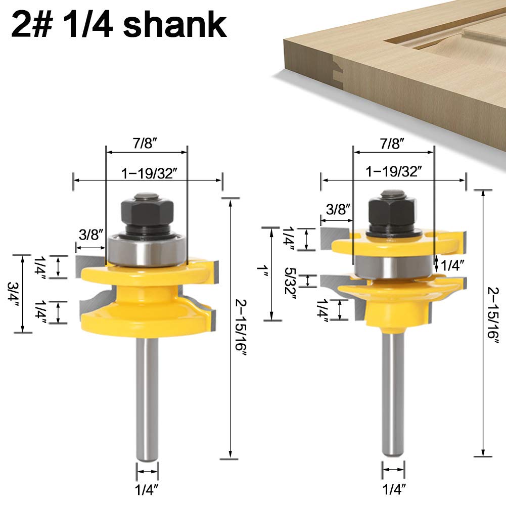 DBoyun 3pcs 1/4 Inch Shank Ogee Rail and Stile Ogee Raised Panel Router Bit Set: Industrial & Scientific