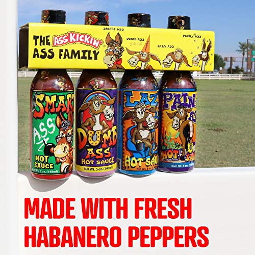 ASS KICKIN' The Ass Family Hot Sauce Gourmet Gift Set - 5oz. 4 Pack - Try if you dare! - Perfect Ultimate Gourmet Gift for the Hot Sauce Fan