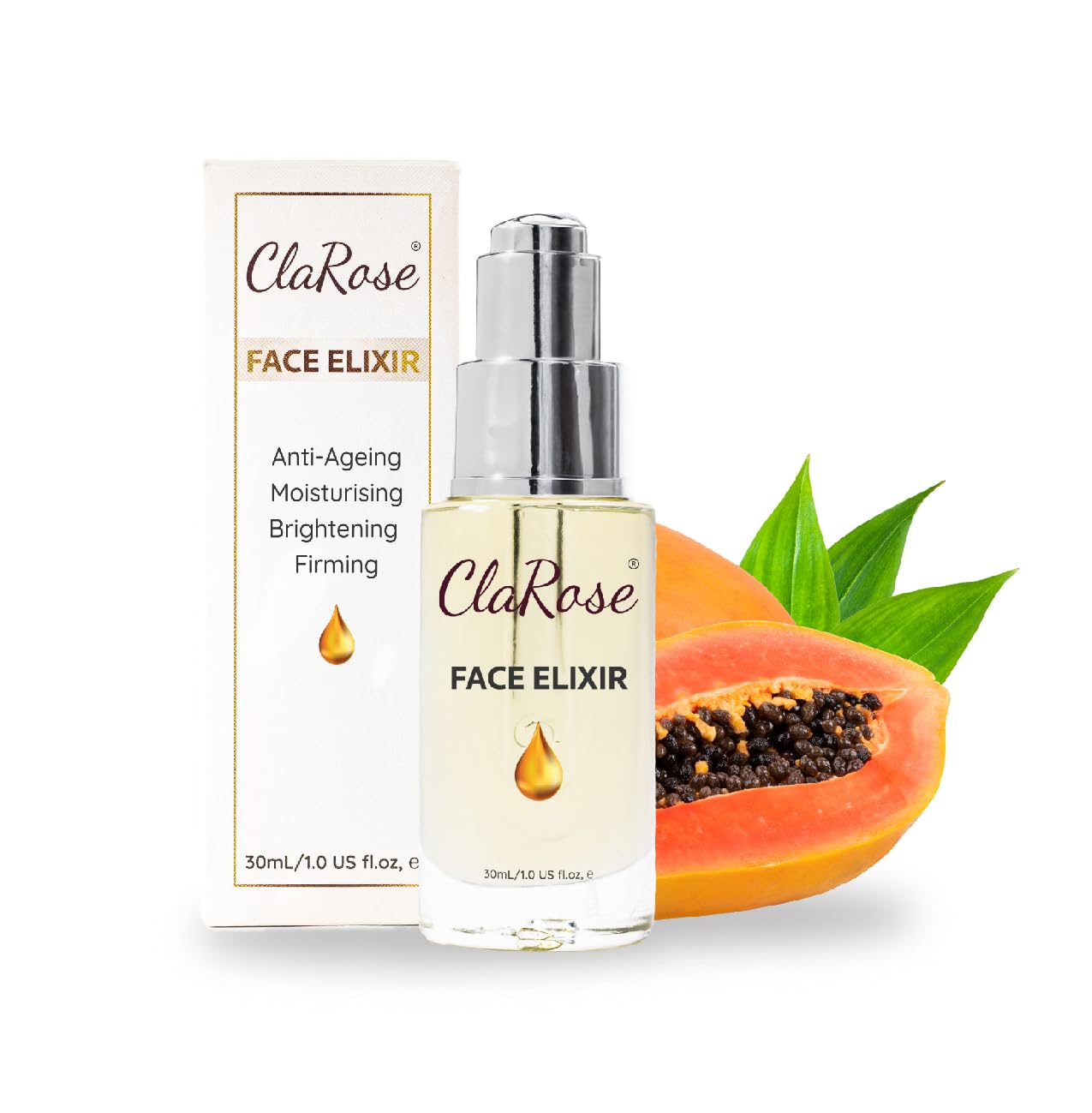 ClaRose 100% Natural Face Elixir - Anti-Ageing, Moisturising, Brightening, Firming - Luxury Oil selection - Vegan - 30ml