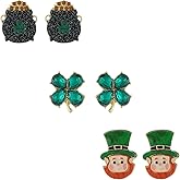 Madison Tyler 3Pcs St.Patrick's Day Earrings for Women | Fun Green Rhinestone Clover Shamrocks Pots Leprechauns Rainbow Stud Earrings | St.Patrick's Day Party Jewelry Gifts