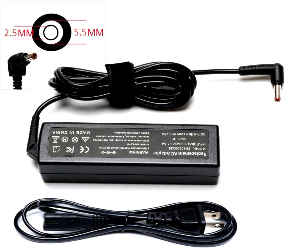 65W 20V 3.25A AC Adapter Laptop Charger for IBM Lenovo IdeaPad G470 G580 Z560 Z570 Z580 B470 B560 B570; fit ADP-65KH B PA-1650-56LC CPA-A065 Power Supply Cord