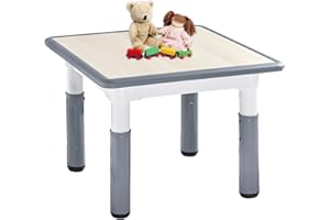 FUNLIO Adjustable Kids Table, 3-Level Height for Ages 3-8, Easy to Wipe Arts & Crafts Toddler Table for Classrooms/Daycares/Homes, CPC & CE Approved, 23.6 x 23.6 Inches - Grey