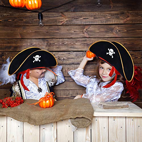 SAYAYA 4 Pieces Pirate Hat with Eye Patch Classic Skull Print Pirate Captain Costume Cap for Halloween Masquerade Party Cosplay Hat Prop - Thumbnail 6