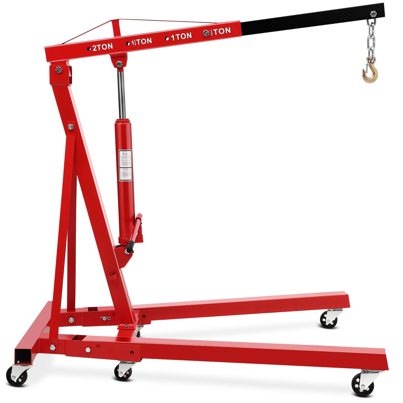 Photo 1 of 2 Ton Hydraulic Engine Hoist, 4400LB Folding Cherry Picker Shop Crane Hoist Lift with 6 Casters & Telescopic Boom for Lifting Motor, Garage, Workshop and Factory, Heavy Duty, Red