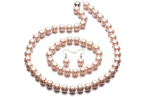 lureme® Fashion Style Pearl Elastic Necklace Bracelet Dangle Earring Set(09000649)