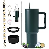 40 oz Tumbler with Handle and Straw & 6PCS Cup Accessories for 40 oz Cup - Vacuum Insulated Stainless Steel Double Wall Water Bottle Travel Coffee Mug - Holiday Gifts for Women Men (Forest)