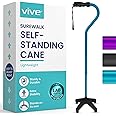 Vive Quad Cane (250 LB) - Adjustable Walking Cane with Large 4 Pronged Base for Extra Balance & Stability, Walking Stick for Seniors, Men,& Women - Patented Customizable Handle