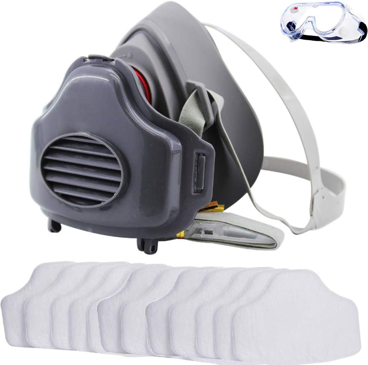 BYQS Dust Respirator ,With 1 Silicone Goggles, Mask with 10pcs Filter- Heavy Duty Mask for Half Face, Mouth, Nose Air Filtration – Ideal for Gas, Paint, Smoke