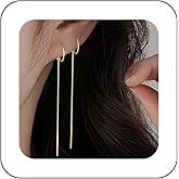 Yheakne Vintage Ear Threader Earrings Long Tassel Threader Dangle Earrings Gold Bar Threader Chain Earrings Circle Chain Pull Through Earrings Jewelry for Women