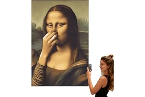 Funny Mona Lisa Bathroom Canvas Wall Art, 12x16in Vintage Mona Lisa Wall Decor, Humor Toilet Paper Pinching Nose Prints Class