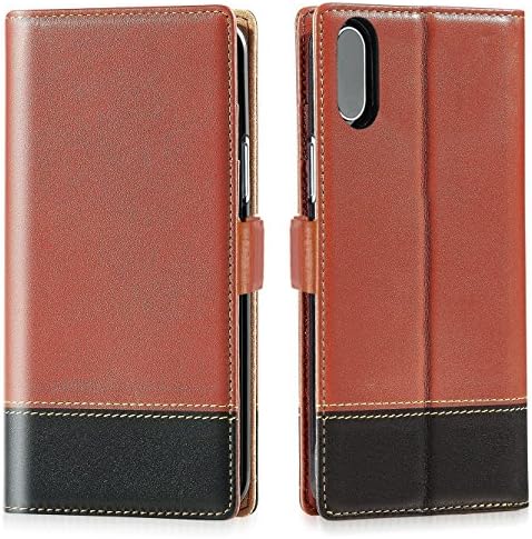 Purfit Design Apple iPhone X Leather Case --Handmade Genuine Leather Folio Wallet Case Cover Magnetic Clasp For iPhone X -[Magnetic Clasp] [Wireless Charging] [Earpiece Holes] (Brown/Black)