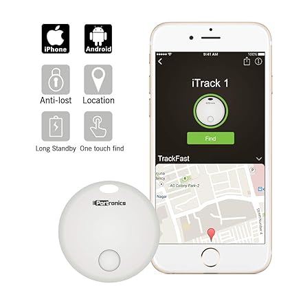 Portronics POR-130 iTrack 1 Smart Lost Item Tracker, Bluetooth Mini Tracking Device - Keys, Wallets, Luggage, Pet Finder (White)