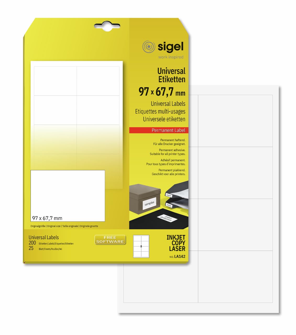 SIGEL LA142 Universal Permanent Labels, White, 9.7 x 6.77 cm, 200 lbl equal to 25 sheets, White