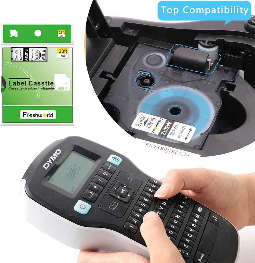 Freshworld Compatible Tape Replacement for Dymo D1 Labels Tape 45013 S0720530 Refill, Black on White,1/2 Inch x 23 Ft, Labeling Tape for Dymo LabelManager PnP 160 360D 280 420P 450 Duo Label Maker,3P: Office Products
