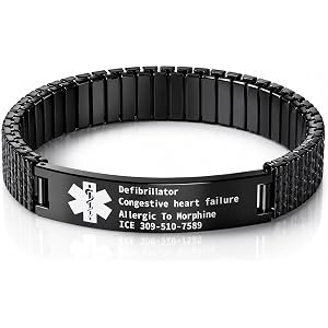 CALLIE Personalized Medical Alert Bracelets for Men | Custom Engraved Stainless Steel Medic ID Bracelet | 3 Color Options | B