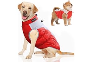 YAKOTAKI Dog Coat, Dog Jacket Upgraded Sturdy Built-in Harness, Elastic and Tightenable High Collar Dog Clothes, Anti Scratch Zipper and Highly Visible Reflective Dog Winter Coat for Small Medium Large Dogs