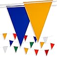 Multicolor Pennant Safety Flags, Perimeter Warning Flag Banner Line, For Flagging Construction/Traffic Barrier/Parking Lot/Rooftop/Backstroke/Party & Special Events 7" X 10" Pennants on 100' Rope