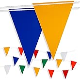 Multicolor Pennant Safety Flags, Perimeter Warning Flag Banner Line, For Flagging Construction/Traffic Barrier/Parking Lot/Rooftop/Backstroke/Party & Special Events 7" X 10" Pennants on 100' Rope