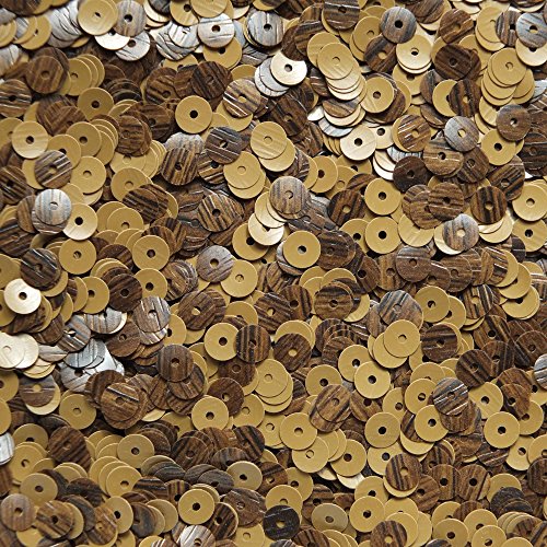 5mm Flat Round Sequin Paillettes ~ Wood Grain * WALNUT * Premium ~ Loose sequins for embroidery, bridal, applique, arts, crafts, and embellishment. Made in USA.