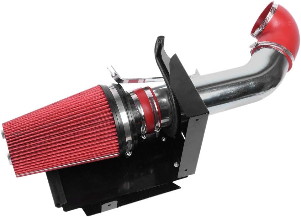 Liseng 4 Inch Cold Air Intake Kit Head Shield for 99-07 Silverado 1500 4.8L 5.3L 6.0L Red