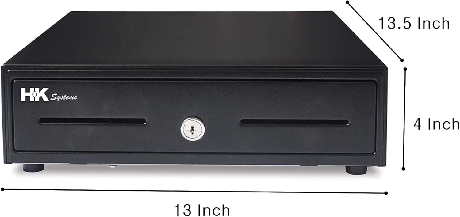 HK SYSTEMS 13" Heavy Duty Compact Black Manual Push-Open Cash Drawer with 4 Bill /5 Coin Till : Office Products