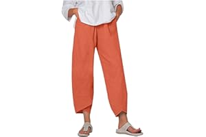 YARDSONG Plus Size Ankle Pants for Women Cotton Linen Tulip Hem Work Pants Business Casual Loose Fit Trousers with Pockets