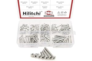 Hilitchi 260-Piece Metric M3 Hex Socket Flat Head Countersunk Bolts Screw Nut Assortment Kit - 304 Stainless Steel