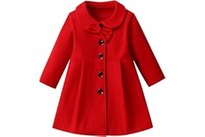USKIDKK Toddler Baby Girl Coat Long Sleeve Solid Color Buttons Clothes Jacket Little Girls Dress Coat Fall Winter Outfit