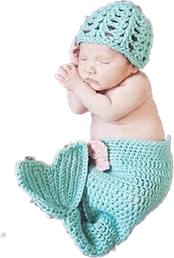 Amazon Co Jp Nasbach ベビーコスチューム 赤ちゃん記念写真服装 満月 百日 着ぐるみ 毛糸 帽子 単品 セット マーメイドセット 服 ファッション小物