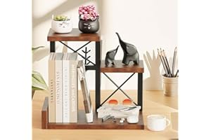 Abiglifty Desk Shelf Organizer, Wooden Desktop Organizers, 3 Tier Desk Hutch Small Bookshelf, Nightstand Organizer, Riser Display Stand for Office, Dorm, Home (Brown)