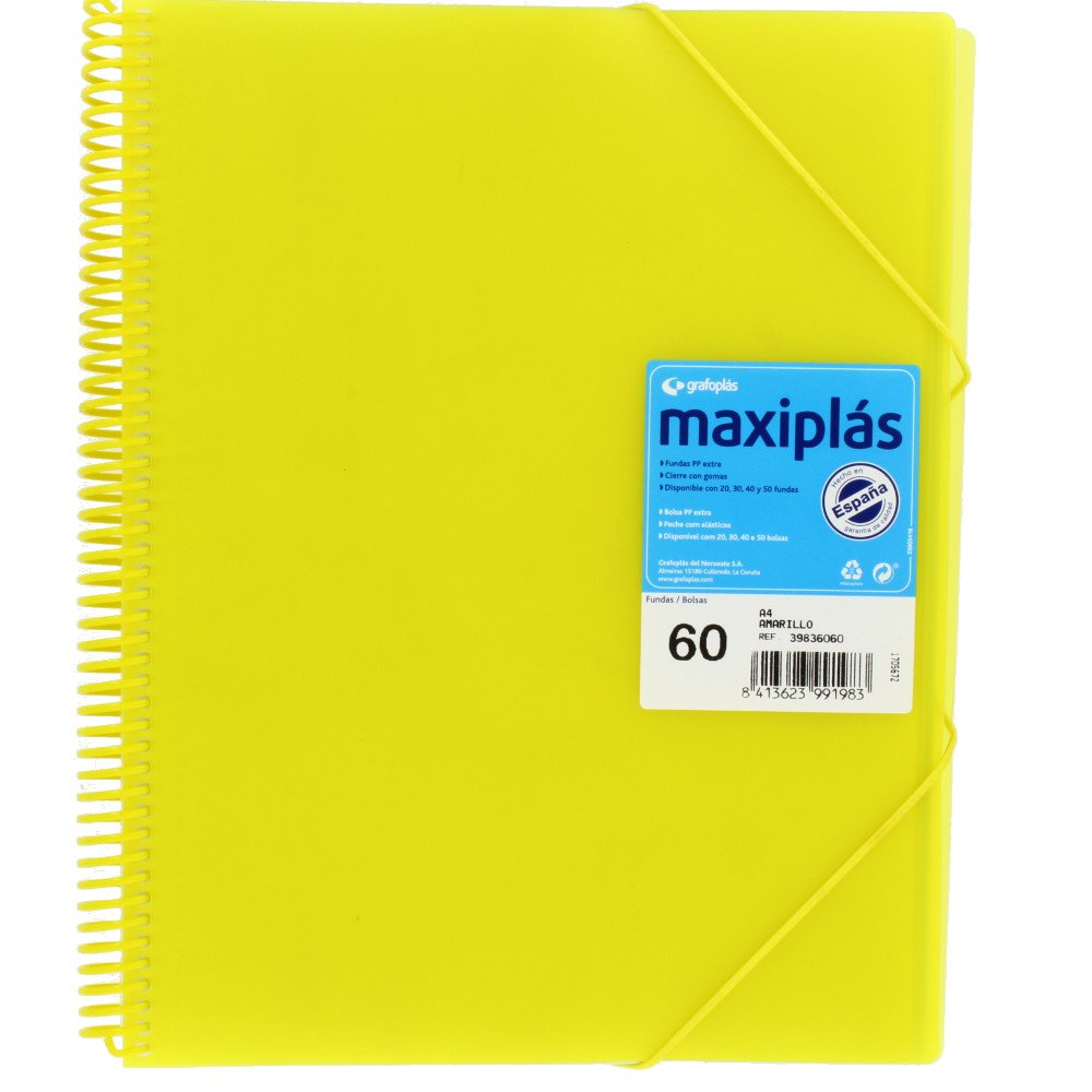 grafoplás 39836060-carpeta of Spiral A4 with Envelope Covers – Yellow and 60 Pockets