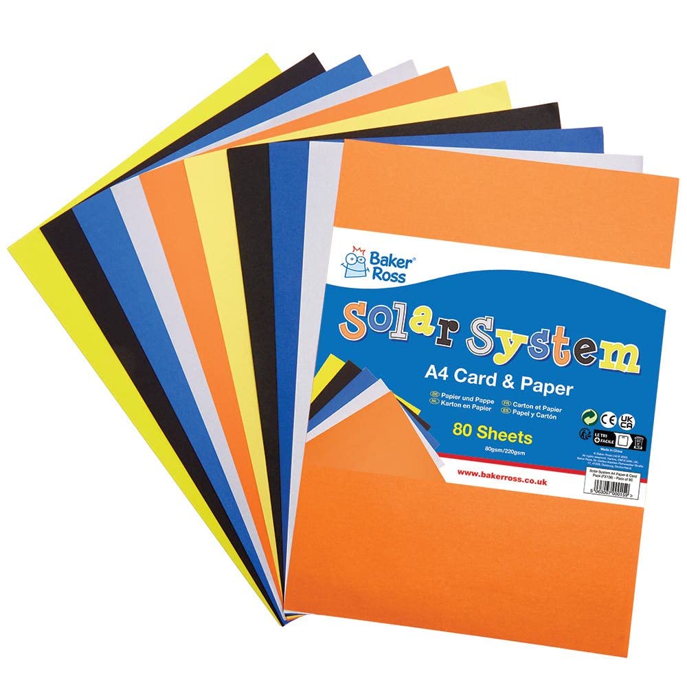 Baker Ross FX136 Solar System A4 Card and Paper Pack - Pack of 80 Sheets, Classroom Craft Essential, Arts and Crafts for Kids, School Supplies
