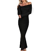 DEMVORA Women's Off Shoulder Bodycon Dress Winter Long Sleeve Elegant Maxi Sweater Dresses Formal Party Club Sexy 2026