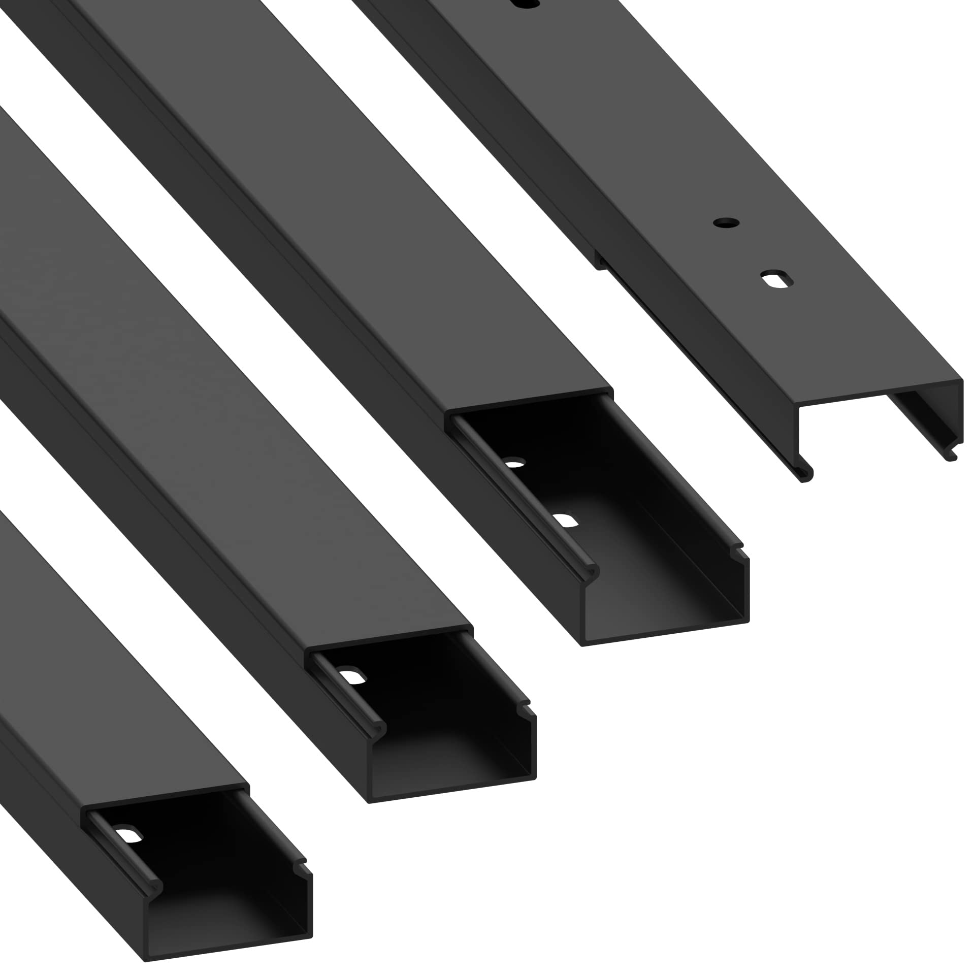 Cablecoach Cable Duct 15x30 mm, 4 x 1 m length, with holes in the base, colour: Black