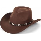 Vintage Roll Up Western Cowboy Hat for Men Women Cowgirl Fedora Hats Black/Brown Different Decorative Band M