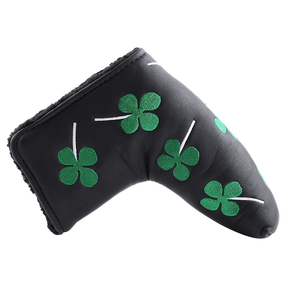 Nikou Golf Putter Head Covers, PU Putter Cover Four Leaf Pattern Clover Golf Headcover Blade Cover Accessory For Golf Activity (Black)