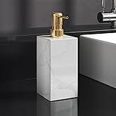 AUSAULAC Real Natural Marble Soap Dispenser with Stainless Steel Pump Decorative Liquid Hand Soap Bottle for Kitchen Bathroom, Compatible with Lotion, Dish Soap Shower Gel (White 1 Set)