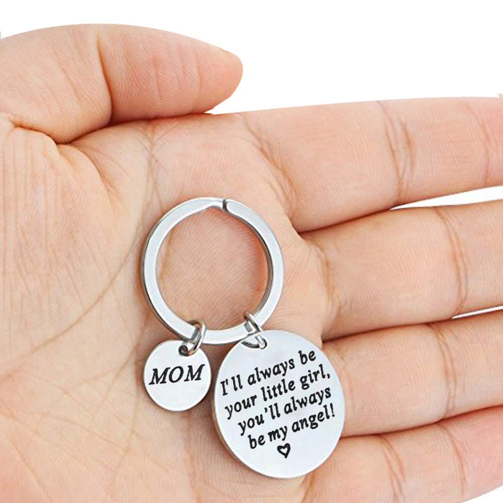 Mother’s Day Gift - Mother\'s Gift from Daughter for Birthday, I\'ll Always Be Your Little Girl, You Will Always Be My Angel Keychain, Stainless Steel Novelty Key Chains Detachable Key Ring (Mom\'s Gift)