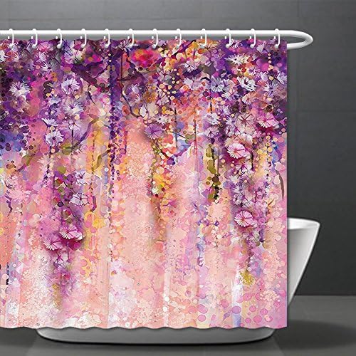 Spring Flowers Decor Shower Curtain Set Watercolor Painting Effect Wisteria Blossoms Bathroom Accessories ¸±±¾ 70.8x72in