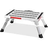 Safety RV Steps, Yagud Height Adjustable Folding Platform Step with 17" X 12" Anti-Slip Surface, Rubber Feet, Handle, Reflect